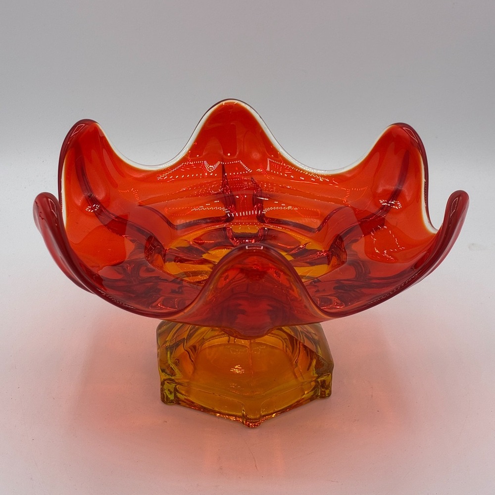 Vintage Viking Glass Epic Persimmon Amberina Six Petal Compote Bowl 9